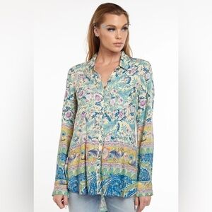 Aratta Park De La Pau Shirt Blouse Button Down Boho Paisley size Medium